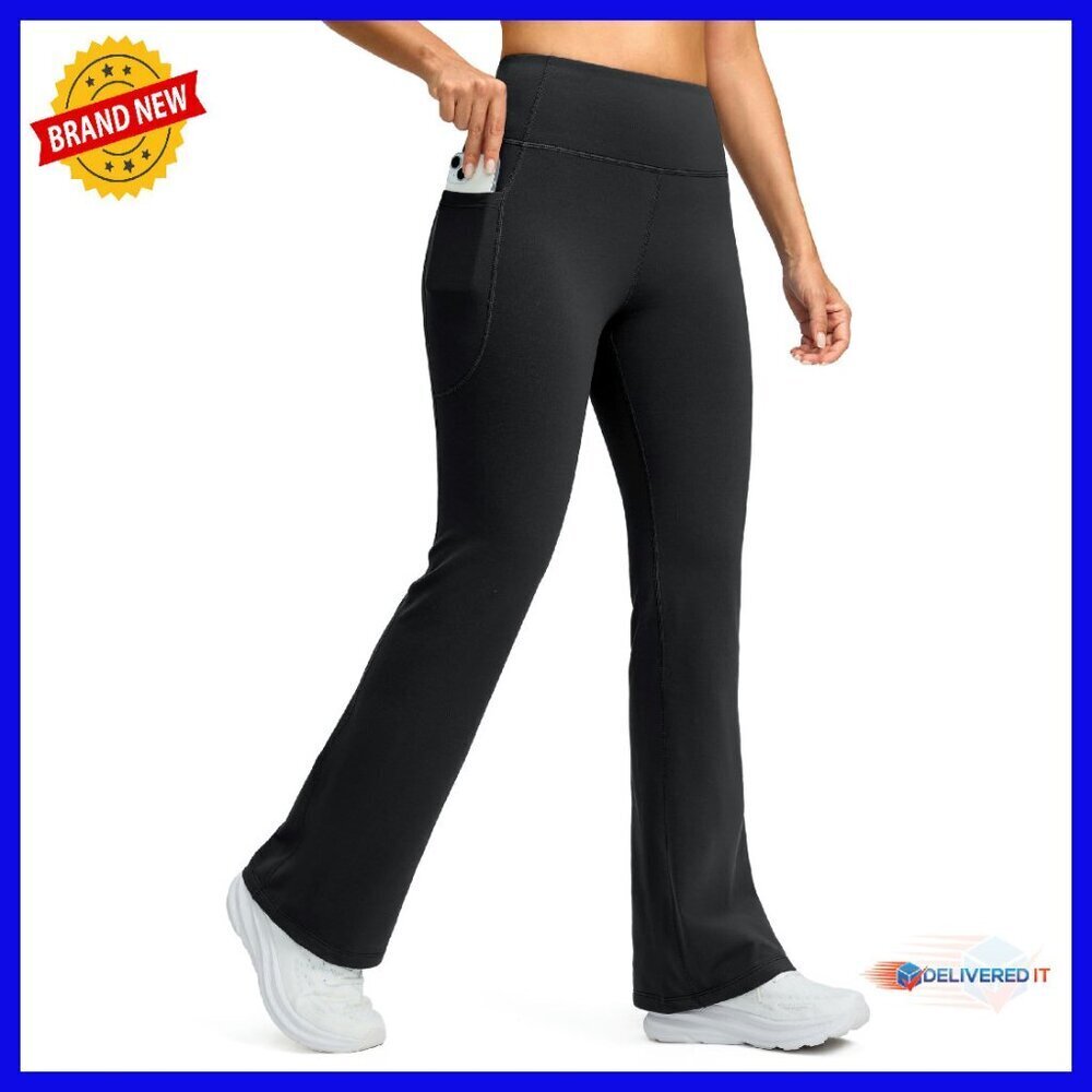 Fleece Lined High Waist Flare Leggings with Pockets - Winter Thermal Yoga Pants
